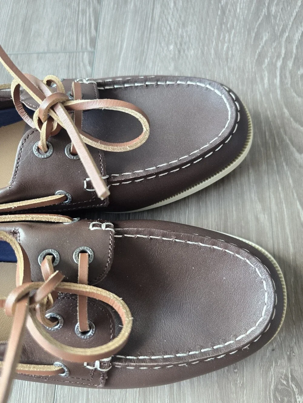 Lands End Seaport Brown Leather Boat Shoes Womens 9.5 Lace Up Moccasin Loafer